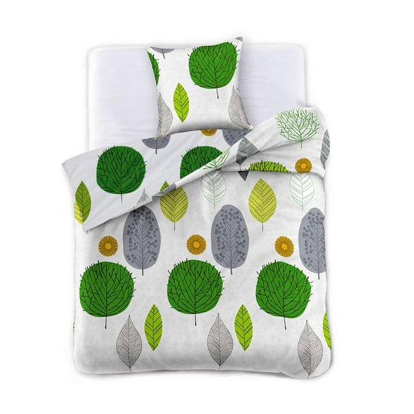 Зелено памучно спално бельо за единично легло 140x200 cm Green Leaf - AmeliaHome