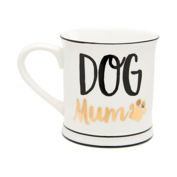 Бяла чаша с черни и златни детайли Метално куче, 400 ml Dog Mum - Sass & Belle