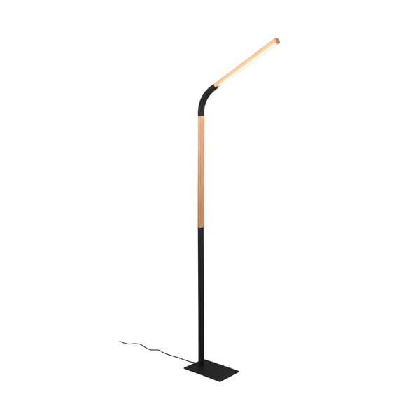 LED подова лампа в черен и естествен цвят с дървен абажур (височина 169,5 cm) Norris - Trio