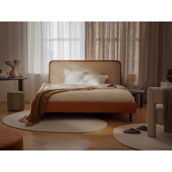 Сиво-бежово тапицирано двойно легло с включена подматрачна рамка 160x200 cm Aveline – Micadoni -image-1