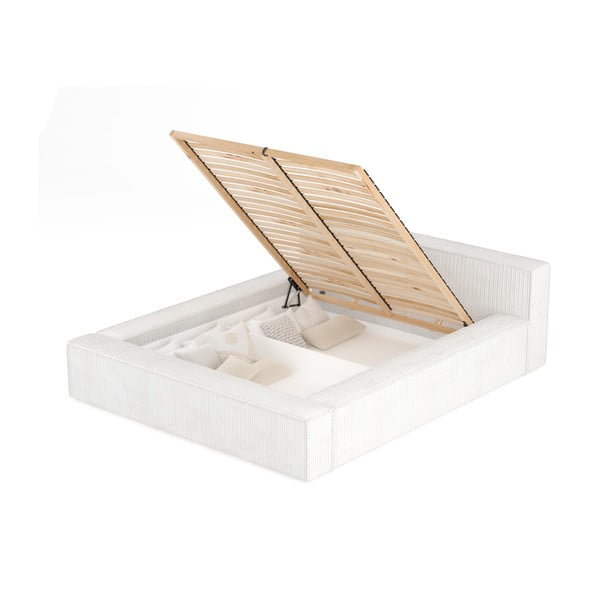 Кремаво двойно легло 140x200 cm тапицирано с място за съхранение с включена подматрачна рамка Voliera – Maison de Rêve-image-2