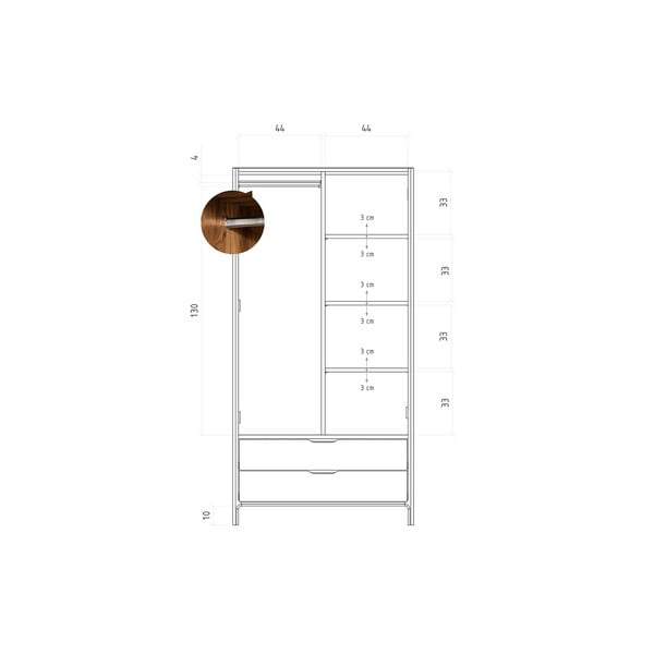 Гардероб от масивен дъб естествен 90x188 cm Twig – The Beds-image-4