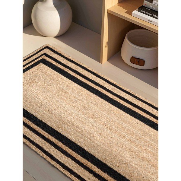 Черна/в естествен цвят двустранна/ръчно изработена ютена пътека 70x200 cm Jutta – Hanse Home-image-2