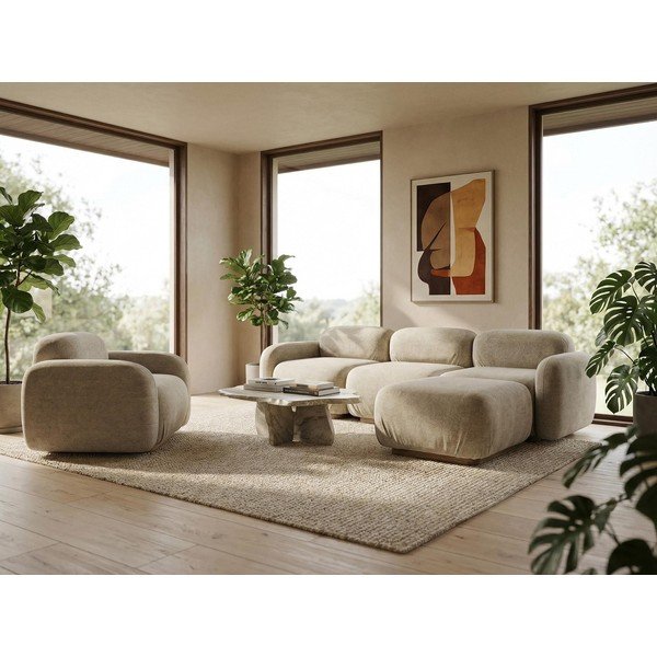 Кремав модулен диван от букле 190 cm Ailani – Makamii-image-1