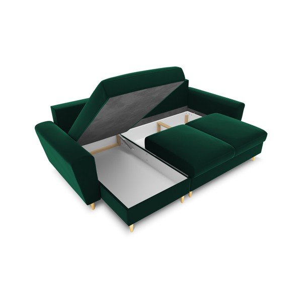 Зелен кадифен разтегателен ъглов диван с място за съхранение Kyoto – Cosmopolitan Design-image-2
