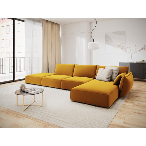 Кадифен ъглов диван в цвят горчица (десен ъгъл) Vanda – Mazzini Sofas-image-1
