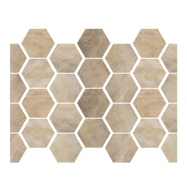 Sada 28 samolepek v dekoru dřeva Ambiance Hexagons, 20 x 18 cm