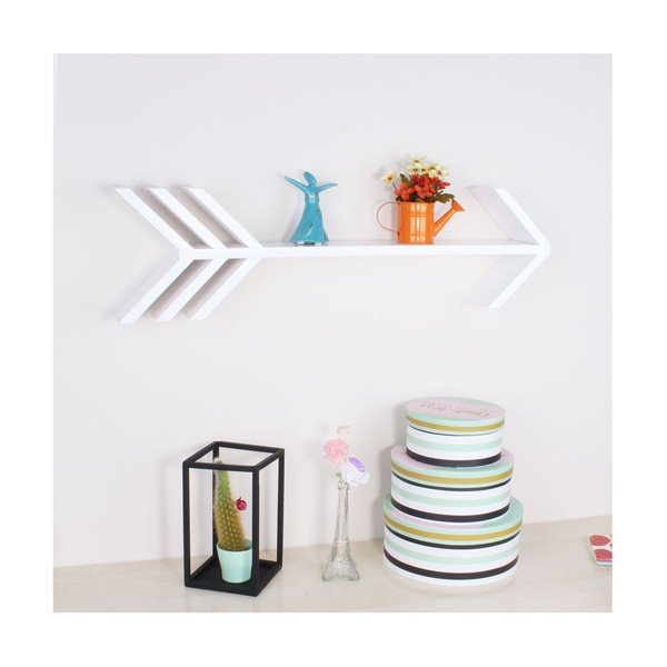 Бял дървен стенен рафт Fleche L - North Carolina Scandinavian Home Decors