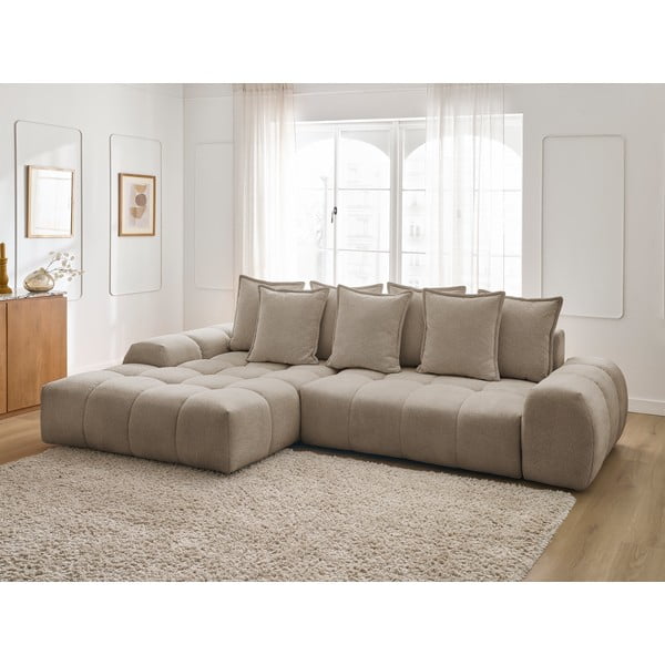 Кафяво-сив шенилов сгъваем/с място за съхранение ъглов диван (ляв ъгъл) Everest – Bobochic Paris-image-1