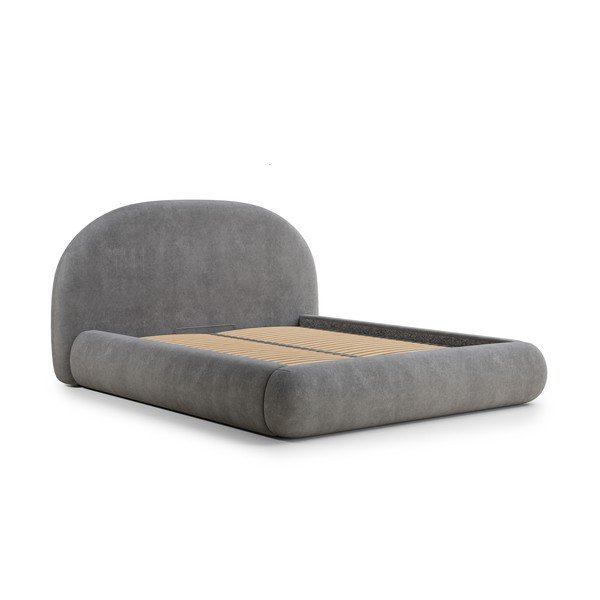 Сиво двойно легло 180x200 cm тапицирано с място за съхранение с включена подматрачна рамка Maumere – Maison de Rêve