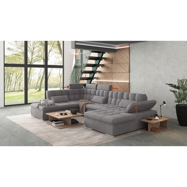 Сив разтегателен ъглов диван с място за съхранение (ляв ъгъл/U форма) Merkur – Ropez-image-1