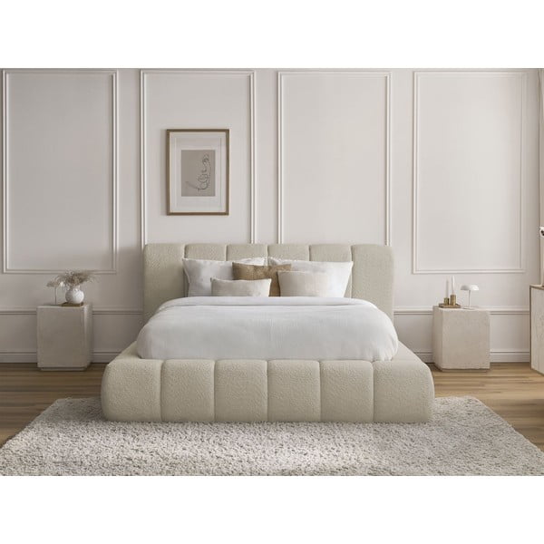 Бежово двойно тапицирано легло с място за съхранение с включена подматрачна рамка 160x200 cm Denali – Bobochic Paris-image-1