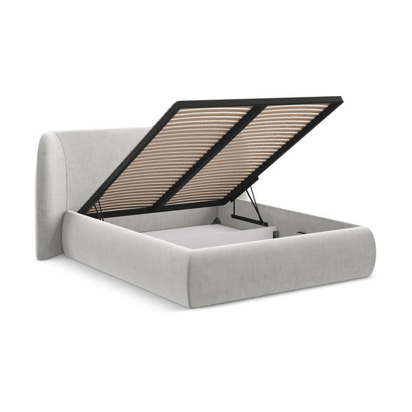 Светлосиво двойно тапицирано легло с място за съхранение и включена подматрачна рамка 140x200 cm Hauke – Makamii-image-2