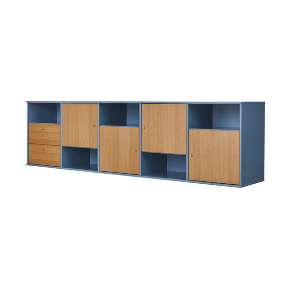 Нисък висящ скрин с дъбов декор в синьо-естествен цвят 220x61 cm Mistral - Hammel Furniture-image-2