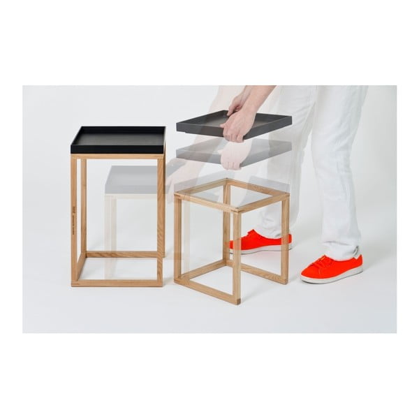 Комплект от 2 странични масички от дъб с черен плот Oak Nest - Wireworks-image-4