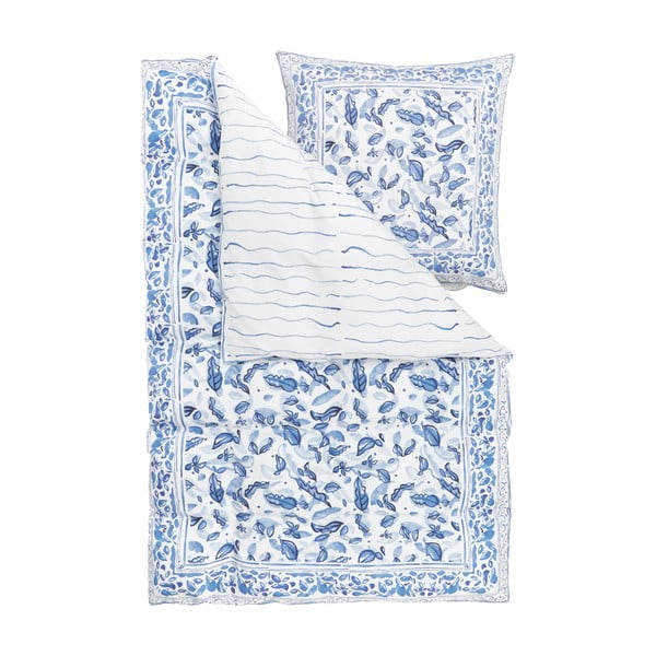 Синьо и бяло спално бельо за единично легло от памучен сатен , 155 x 220 cm Ryle - Westwing Collection