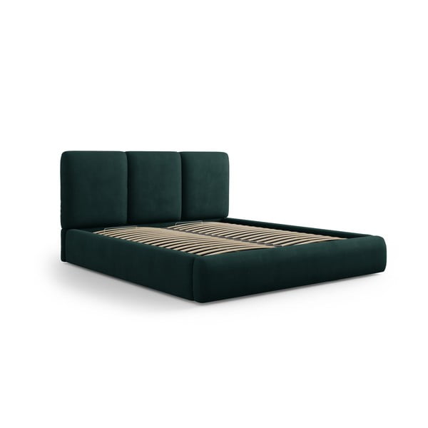 Тъмнозелено тапицирано двойно легло с място за съхранение с включена подматрачна рамка 140x200 cm Brody – Mazzini Beds