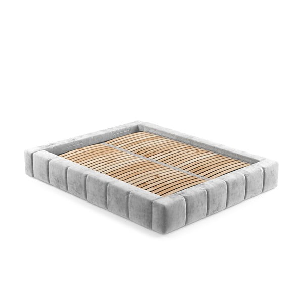 Светлосиво тапицирано двойно легло с място за съхранение с включена подматрачна рамка 160x200 cm Aruba L – Maison de Rêve-image-3