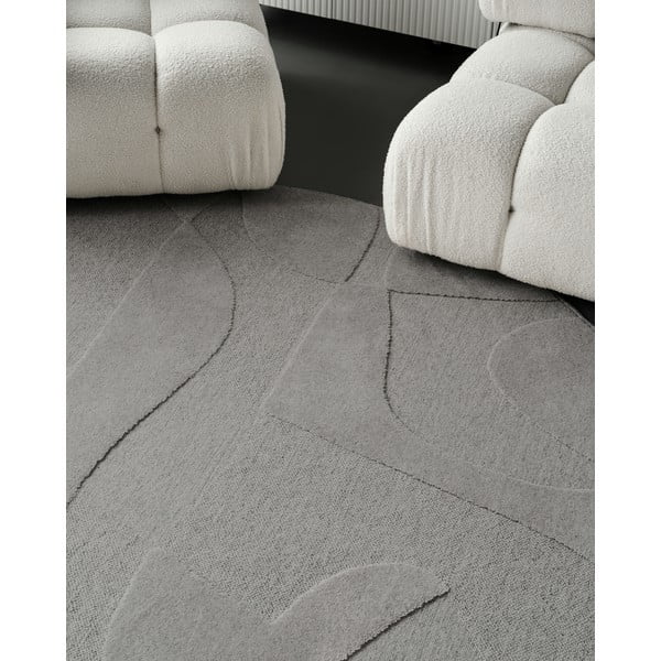 Сив вълнен кръгъл килим ø 200 cm Morphic Botanica – Agnella-image-3