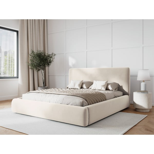 Бежово двойно тапицирано легло с място за съхранение с включена подматрачна рамка 140x200 cm Colonel – Cosmopolitan Design-image-1