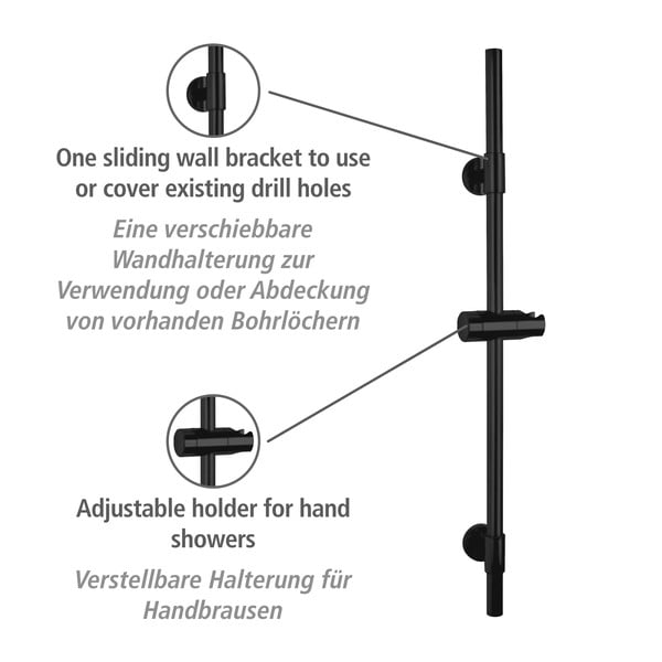 Черен душ прът за стена от неръждаема стомана 66 cm Basic - Wenko-image-3