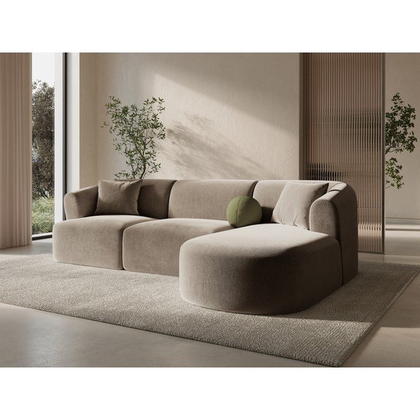 Светлокафяв кадифен ъглов диван (десен ъгъл) Campi – Cosmopolitan Design-image-1