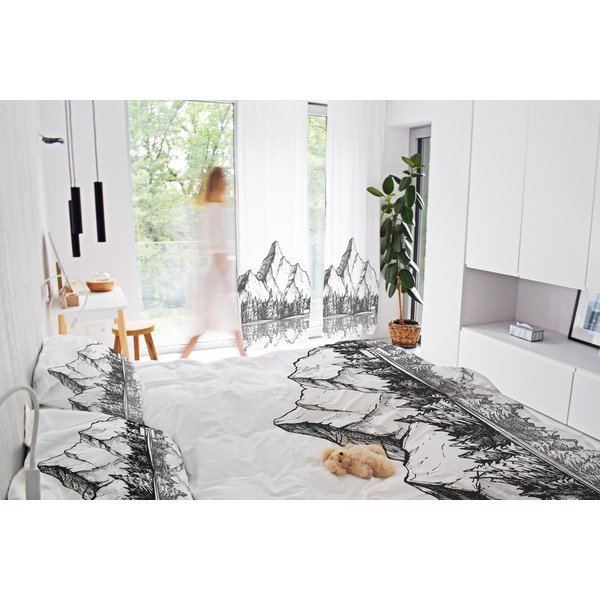 Черно-бяла завеса от памучен сатен 110x250 cm Cabin in the Mountain – Butter Kings-image-1