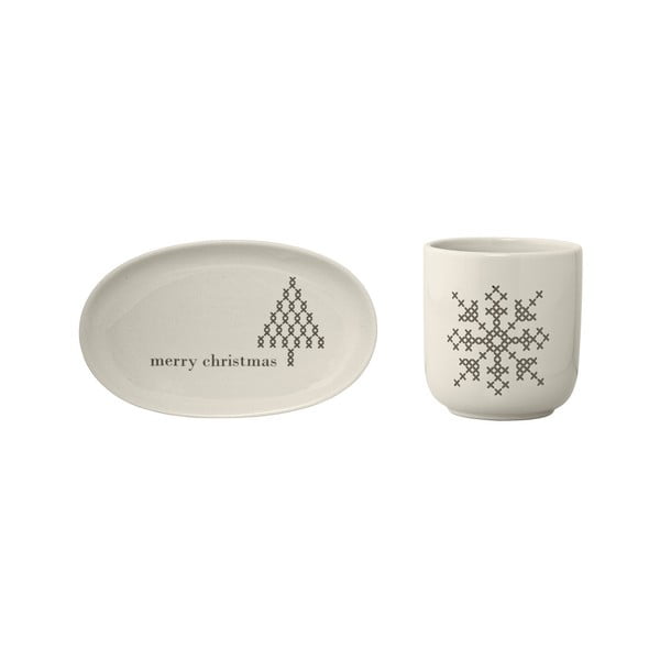 Комплект от чаша и чиния, изработени от керамика Cross - Bloomingville