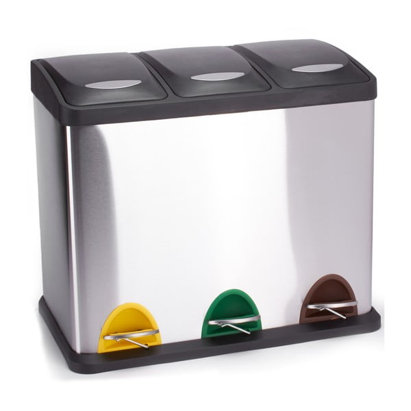 Стоманено кошче за боклук за рециклиране с педал в матово сребрист цвят 3x8 l Tri Selectif – MSV