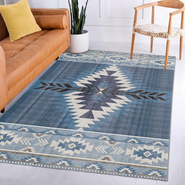 Син килим подходящ за пране 80x150 cm Ethnic Geo – Mila Home-image-3