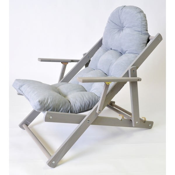 Сив сгъваем градински шезлонг от масивно дърво Borneo – Rojaplast-image-1