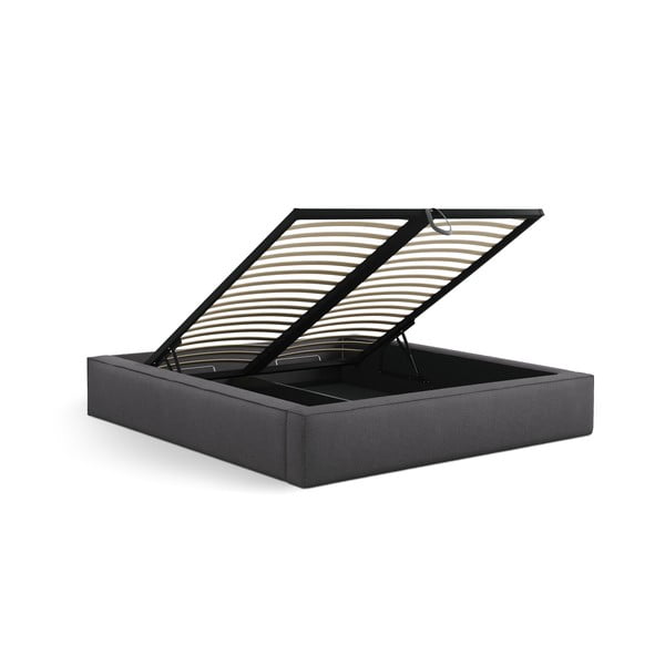 Тъмносиво двойно тапицирано легло с място за съхранение с включена подматрачна рамка 140x200 cm Simon – Micadoni -image-3