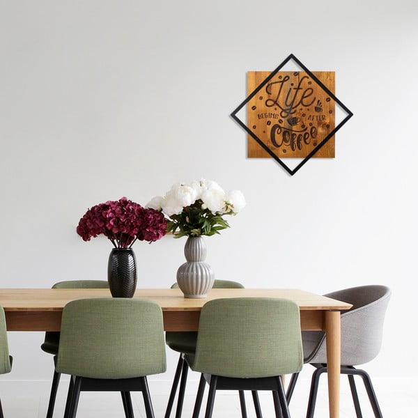 Дървена и метална декорация за стена 54x54 cm Life Begins After Coffee - Wallity-image-1