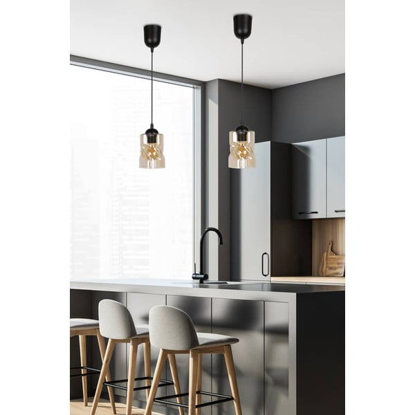 Черна висяща лампа със стъклен абажур ø 10 cm Felis - Candellux Lighting-image-1