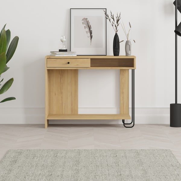 Конзолна маса с плот в дъбов декор в естествен цвят 35x100 cm Saturne - Marckeric-image-1