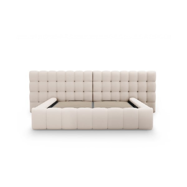 Бежово тапицирано двойно легло с място за съхранение с включена подматрачна рамка 160x200 cm Mamaia – Micadoni Home-image-4