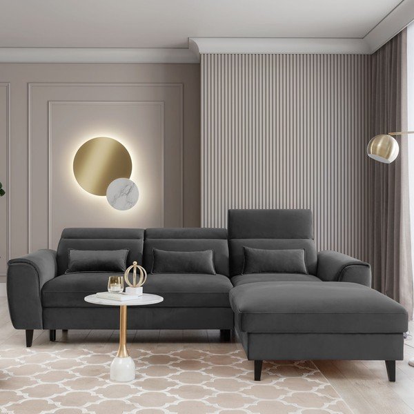 Тъмносив кадифен разтегателен ъглов диван с място за съхранение (десен ъгъл) Foble – ELTAP-image-1