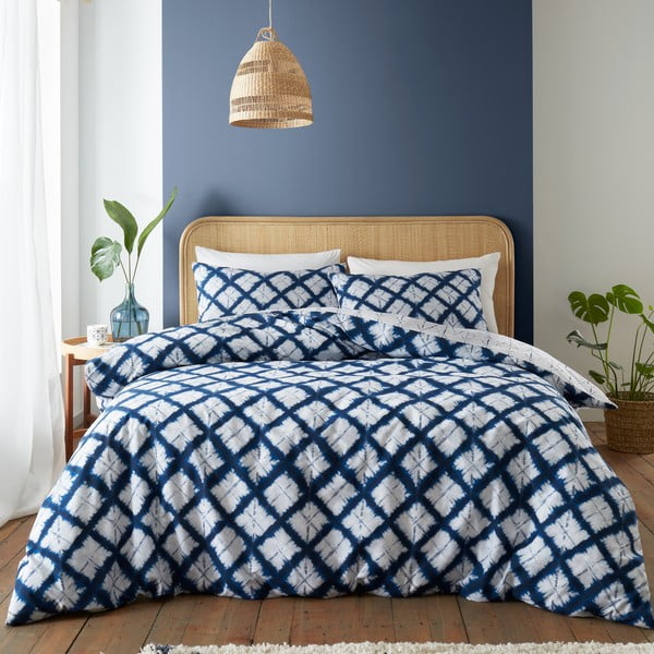Синьо и бяло спално бельо за двойно легло 200x200 cm Shibori - Catherine Lansfield