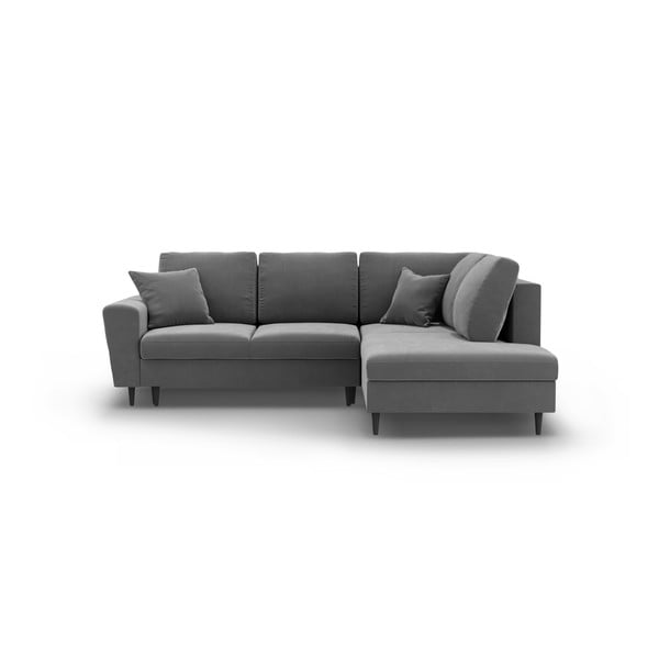 Светлосив кадифен разтегателен ъглов диван с място за съхранение (десен ъгъл/L форма) Kyoto – Cosmopolitan Design