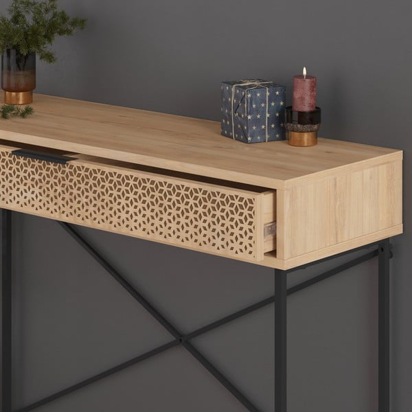 Конзолна маса с дъбов декор в естествен цвят 35,5x110 cm Ecrin - Marckeric-image-1