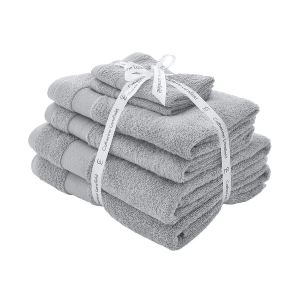 Светлосиви памучни хавлии и кърпи за баня в комплект от 6 бр. от тери Anti-Bacterial – Catherine Lansfield