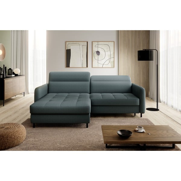 Сиво-зелен кадифен разтегателен ъглов диван с място за съхранение (ляв ъгъл) Gomsi – ELTAP-image-3