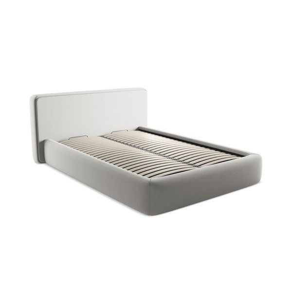 Светлосиво двойно тапицирано легло с място за съхранение и включена подматрачна рамка 140x200 cm Kiana – Makamii