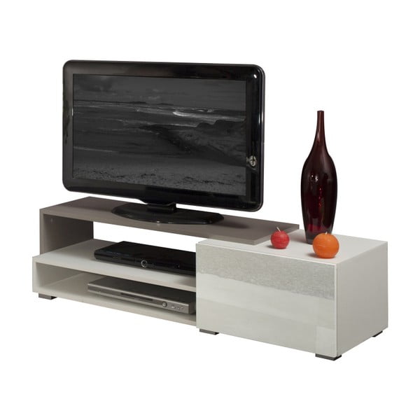 Šedohnědý televizní stolek s bílými zásuvkami Symbiosis Albert, šířka 120 cm