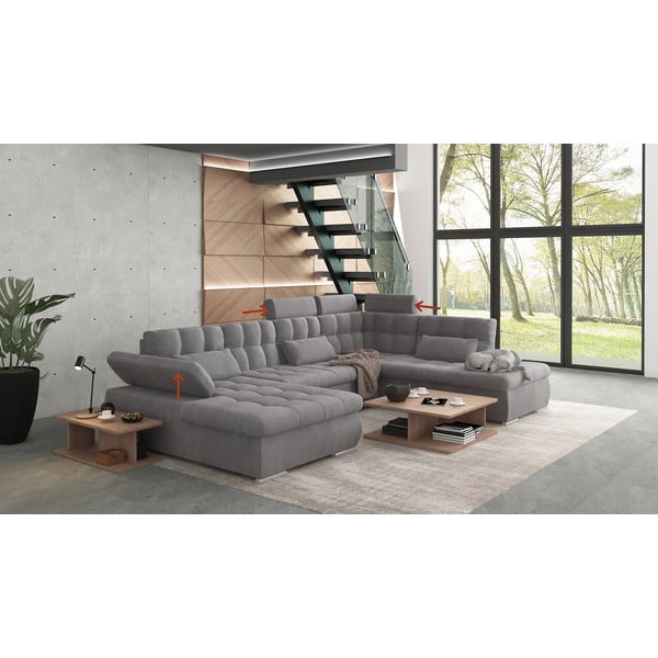 Сив разтегателен ъглов диван с място за съхранение (десен ъгъл/U форма) Merkur – Ropez-image-1