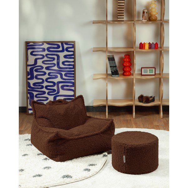 Тъмнокафяв детски пуф от прежда с примки от букле Warm Hazel – Wigiwama-image-1