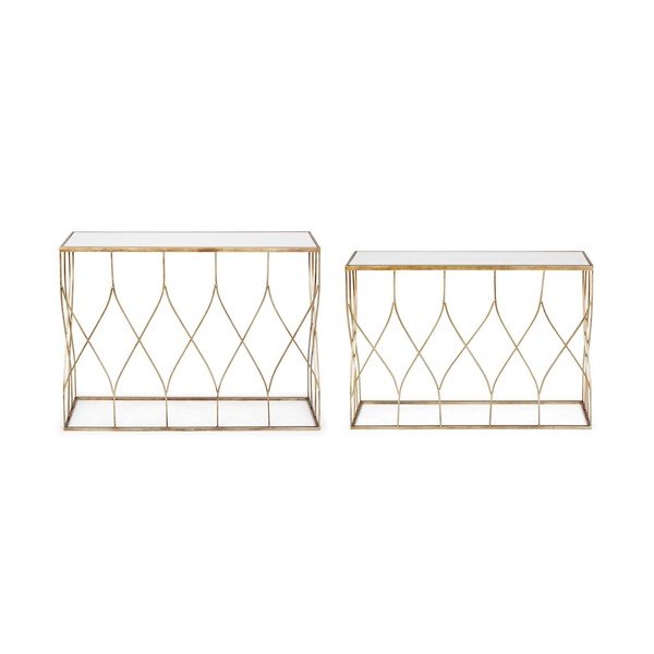 Конзолни маси в комплект 2 бр. със стъклен плот  в златист цвят 33x104 cm Elenor – Bizzotto-image-4