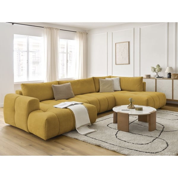 Сгъваем/с място за съхранение ъглов диван в цвят горчица (десен ъгъл/U форма) Fuji – Bobochic Paris-image-1