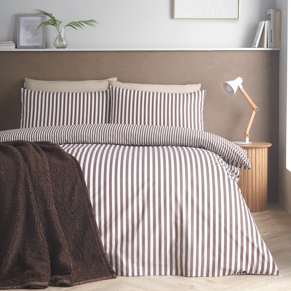 Тъмнокафяво единично  спално бельо 135x200 cm Epping Textured Stripe – Catherine Lansfield-image-2