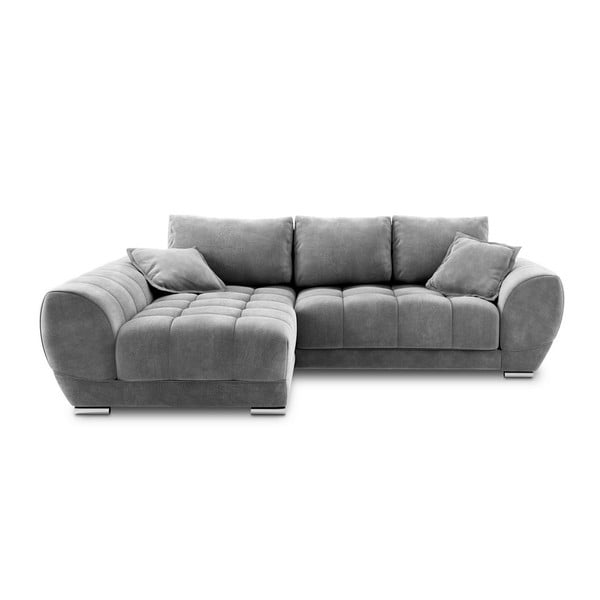 Сив ъглов разтегателен диван с кадифена тапицерия, ляв ъгъл Nuage - Windsor & Co Sofas